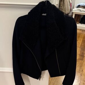 Vince Dark Navy Teddy Jacket with Black Shearling Collar